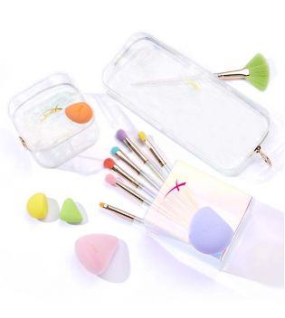 Jessup Beauty - Set of brushes 7 pieces + 6 Sponges + Toiletry bag - T319: Rainbow