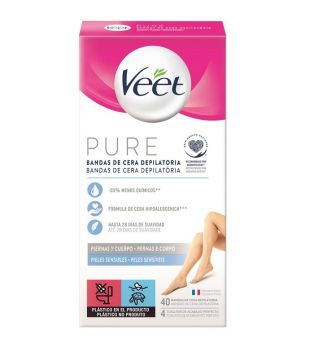 Veet - Legs & Body Depilatory Wax Strips Pure - Sensitive Skin (40u)